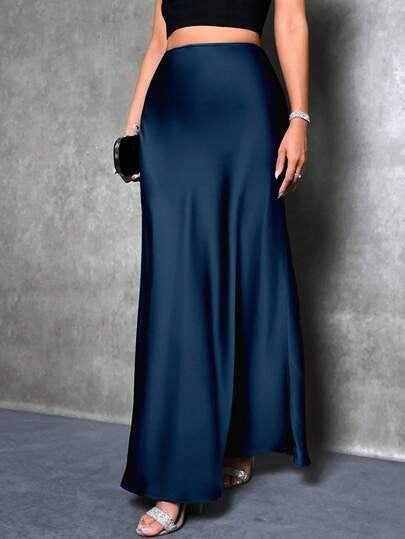 Women's Satin Maxi Skirt A-Line High Waist Long