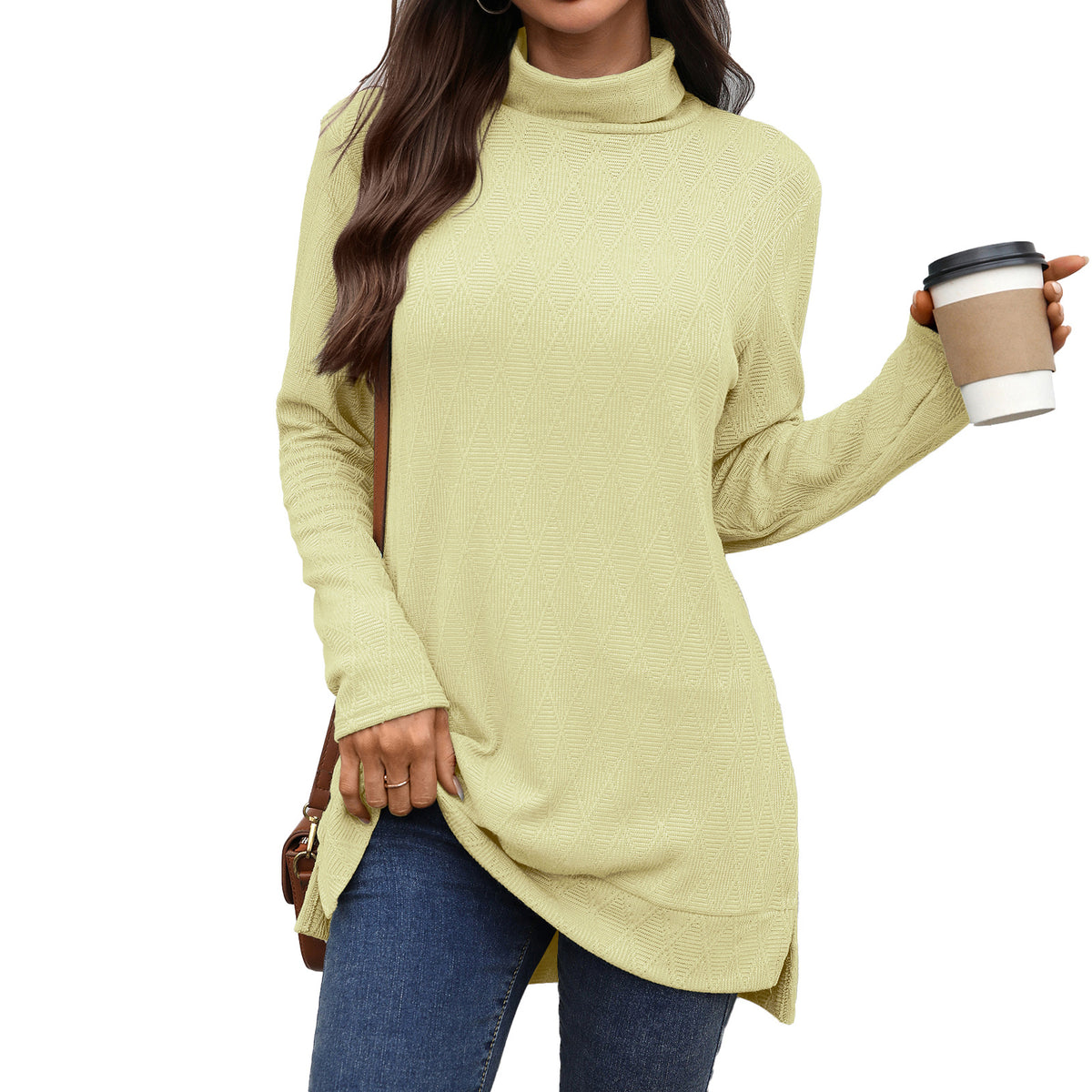 Women's Oversized Turtleneck Long Sleeve Tunic Side Slit