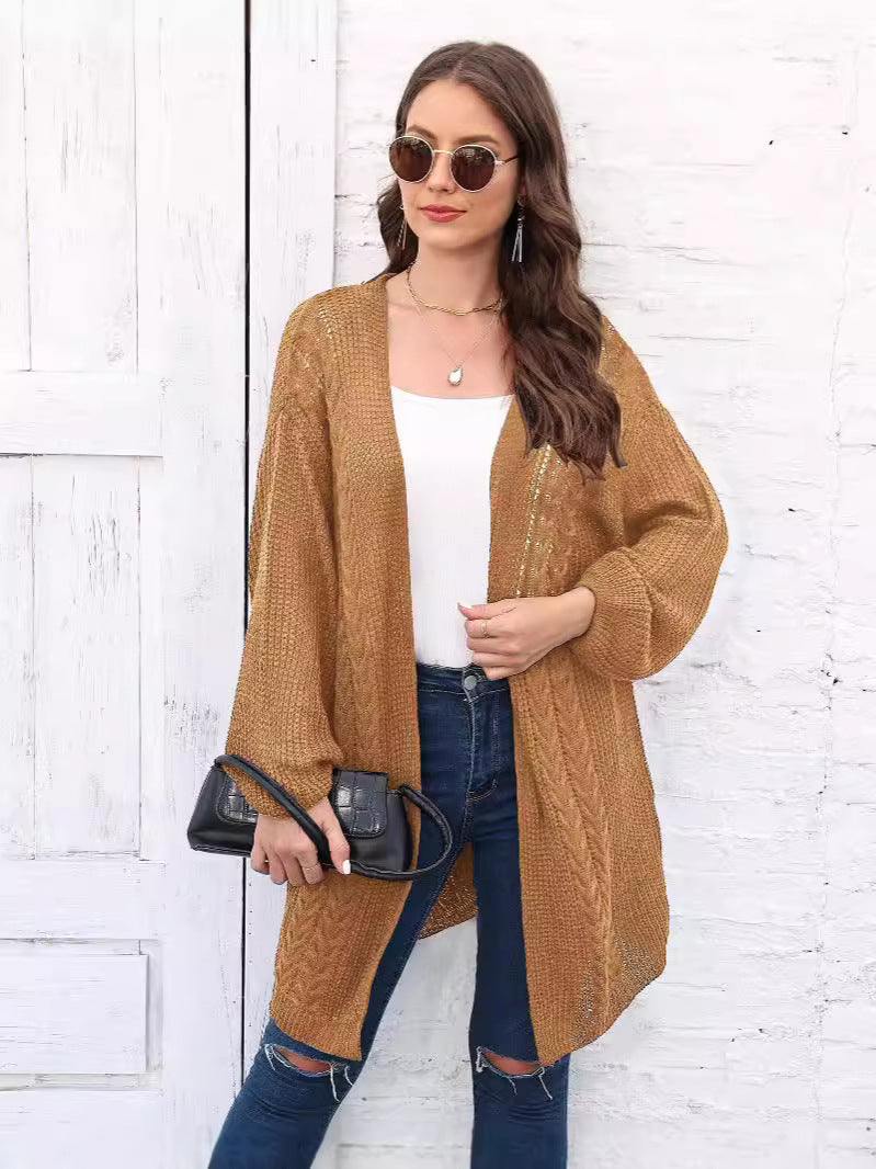 Women's Solid Color Long-sleeved Air-conditioned Shirt Wide Cardigan Jacket