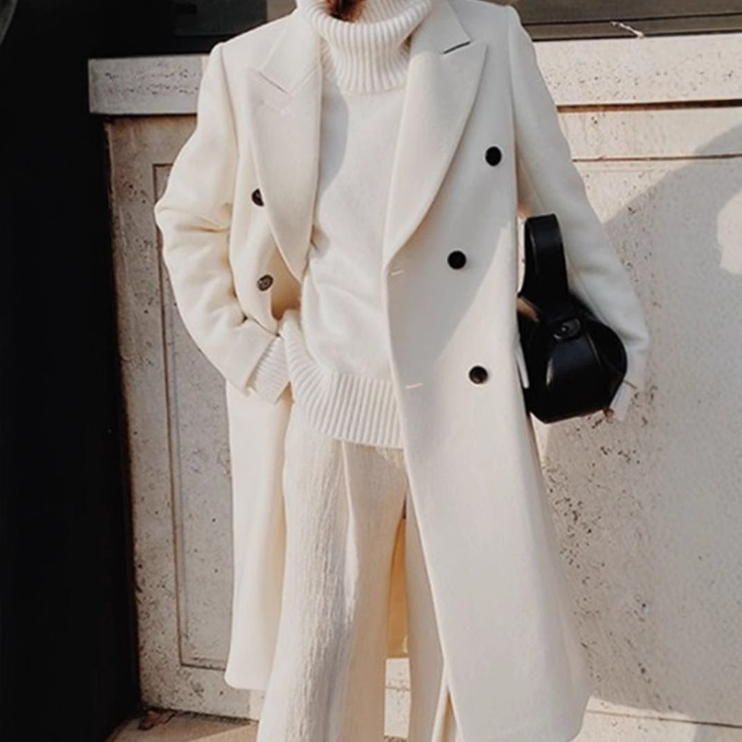 Women's Oversized Double Breasted Long Wool Blend Coat