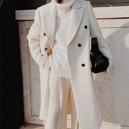 Women's Oversized Double Breasted Long Wool Blend Coat