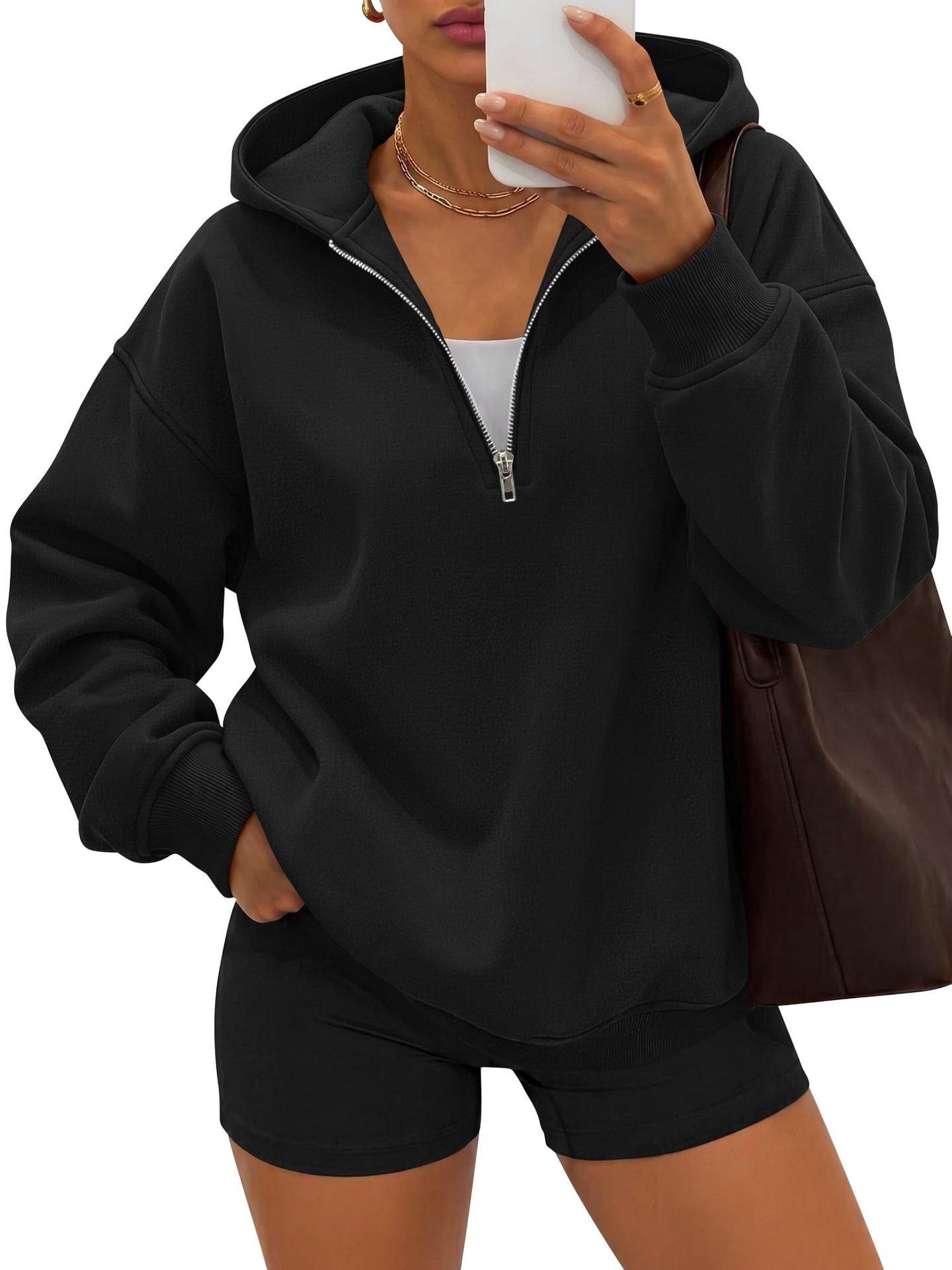 Half Zip Hoodie Sweatshirt Oversized Relaxed Fit