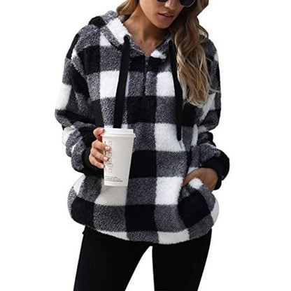Women's Buffalo Plaid Sherpa Hoodie Fleece Pullover