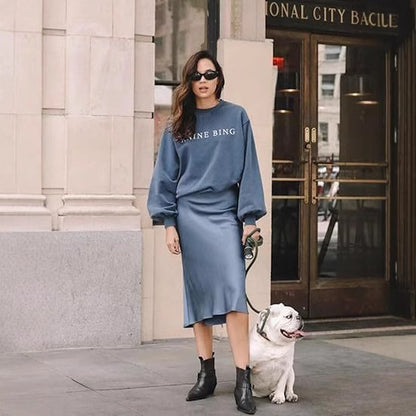 Women's Satin High-Waist Midi Skirt – Elegant Summer Slip Skirt