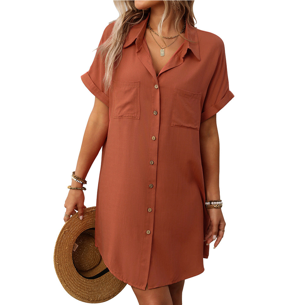 Striped Short Sleeve Shirt Dress Casual Summer Style