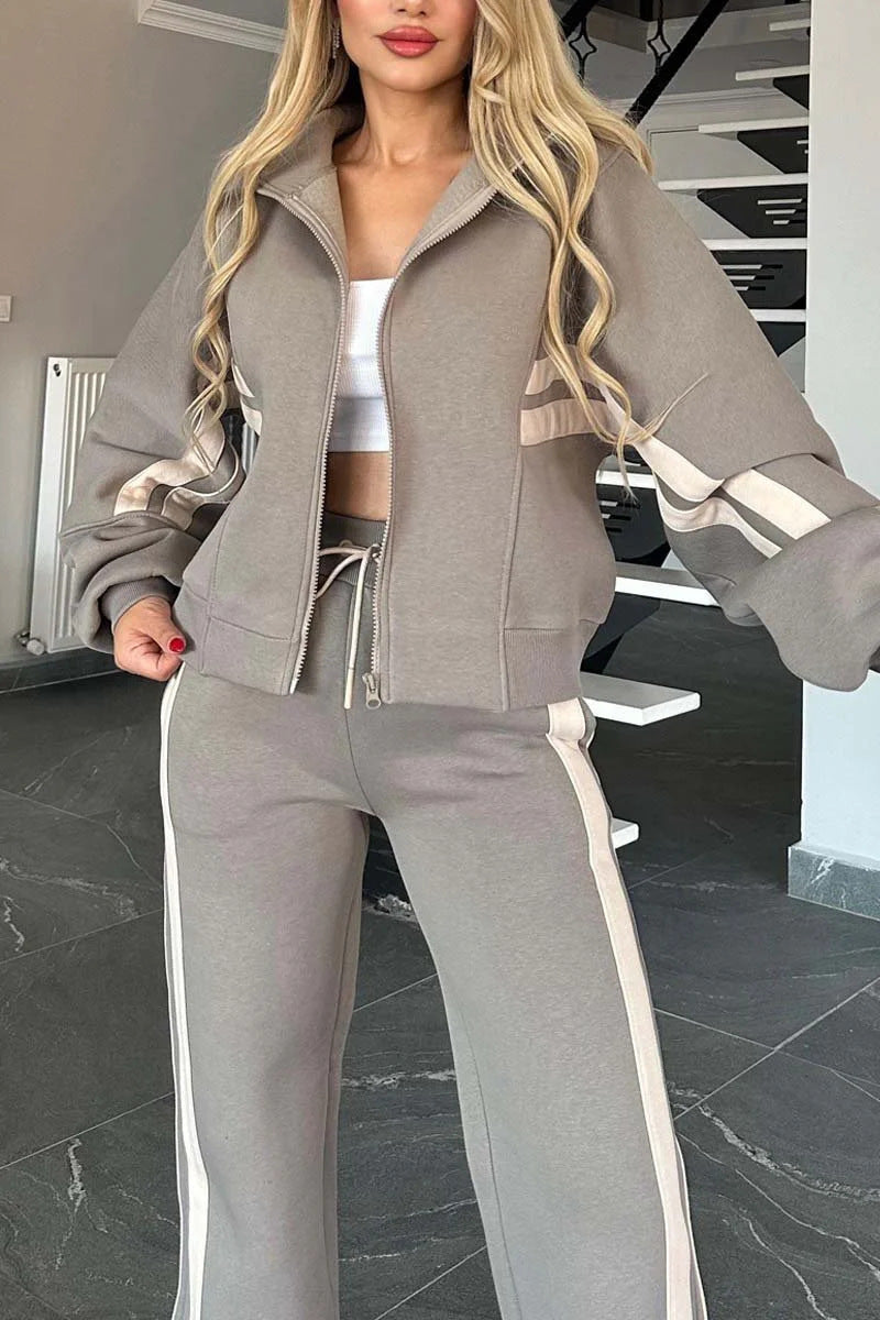 Y2K Striped Zip Up Track Jacket & Pants Set
