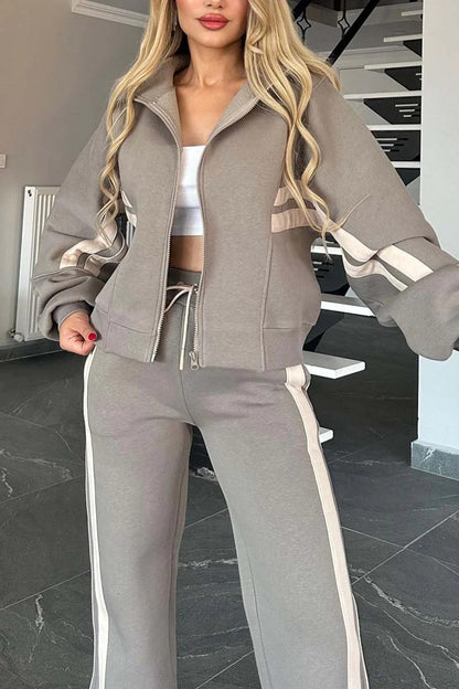 Y2K Striped Zip Up Track Jacket & Pants Set