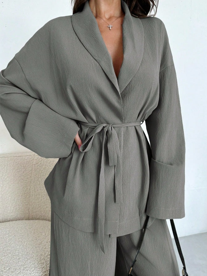 Women's Belted Blazer Wide Leg Pants Matching Set