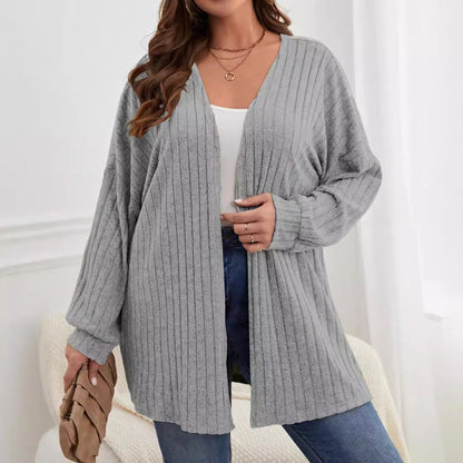 Women's Open Front Ribbed Knit Long Sleeve Cardigan