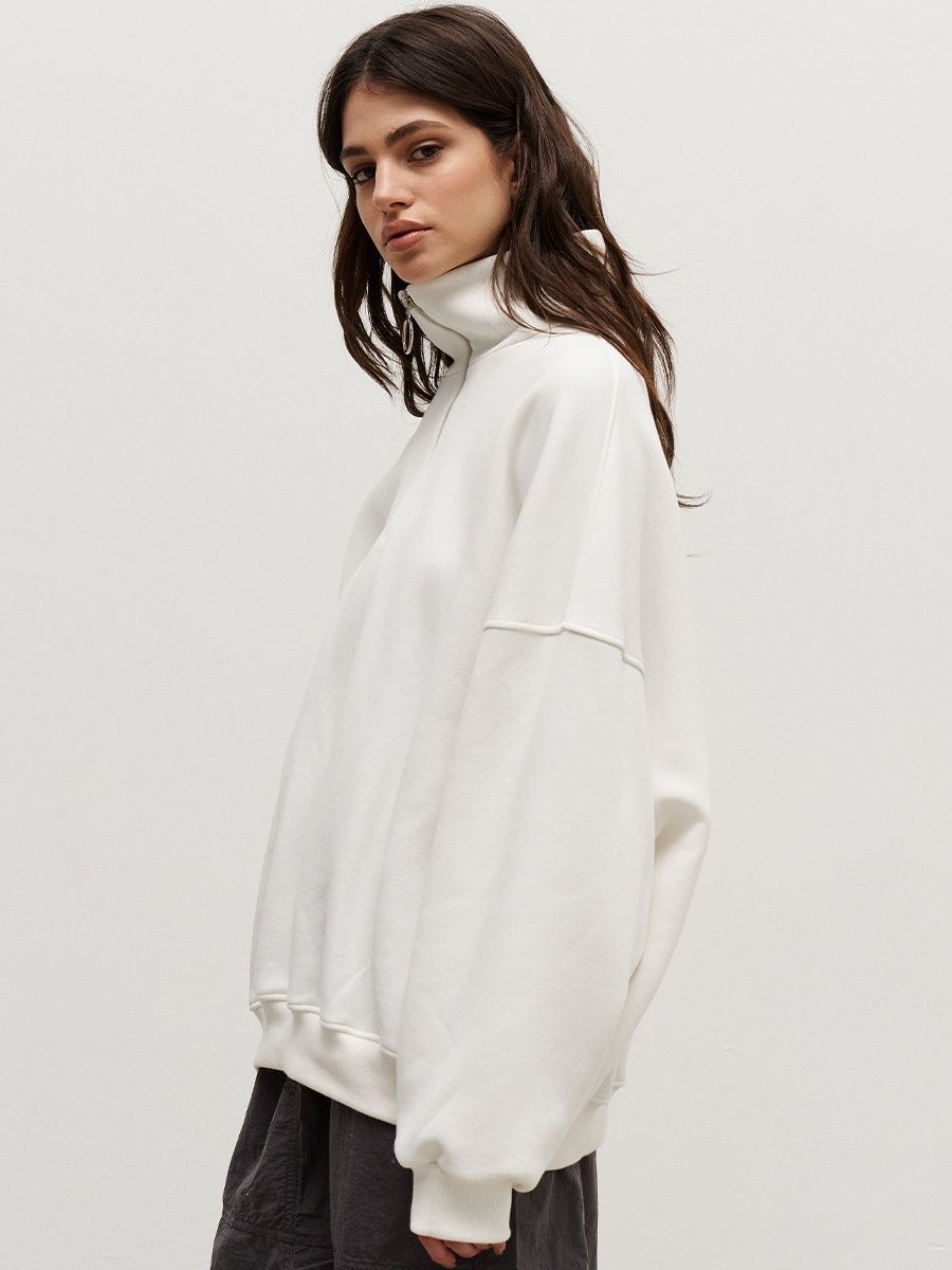 Women's Oversized Half Zip Collared Sweatshirt