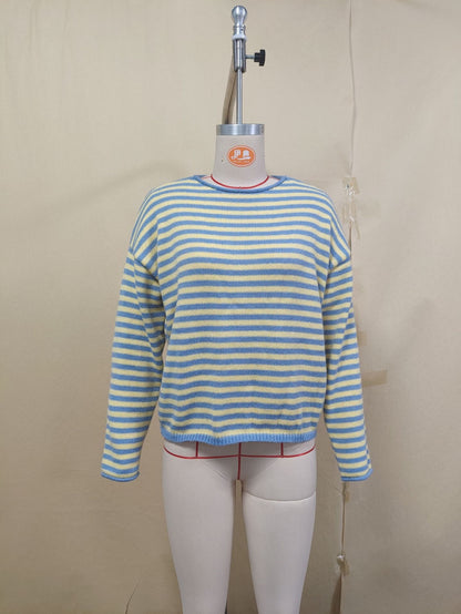 Oversized Striped Crewneck Sweater Women Pullover