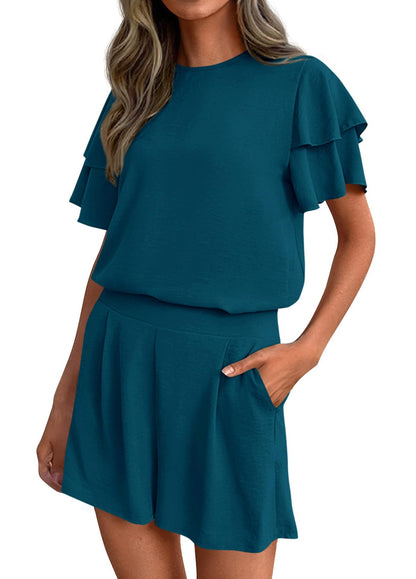 Women's Matching Set Short Sleeve Top & Shorts Casual Summer