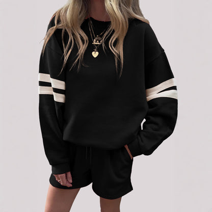 Women's Oversized Striped Sweatshirt Shorts Set