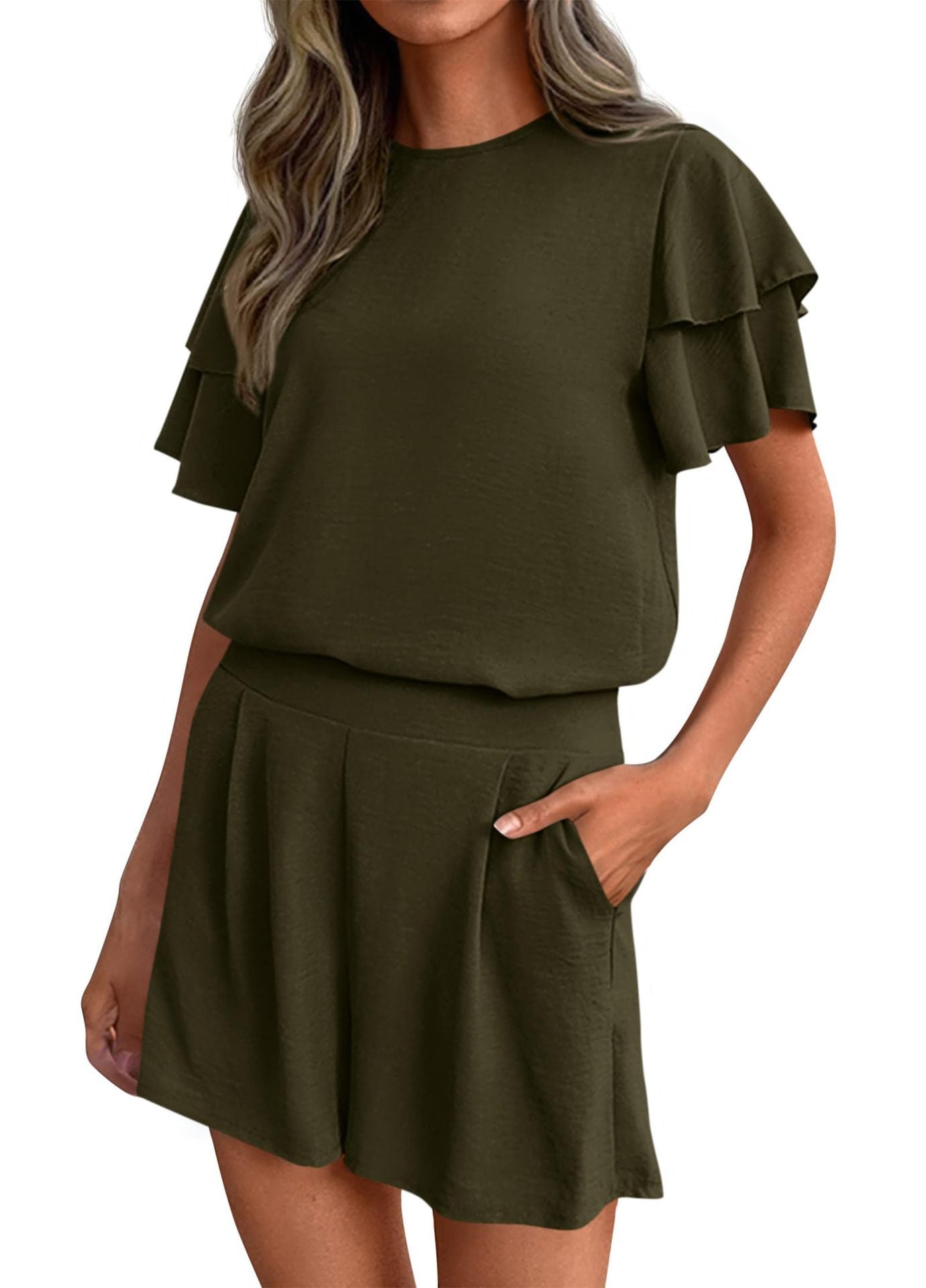 Women's Matching Set Short Sleeve Top & Shorts Casual Summer