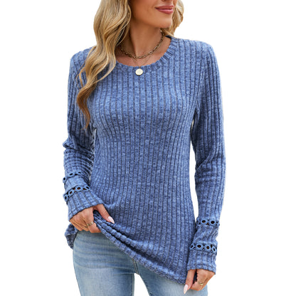 Women's Lace Cuff Waffle Knit Long Sleeve Tunic