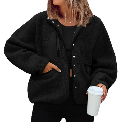 Women's Oversized Sherpa Fleece Jacket Button Front Casual
