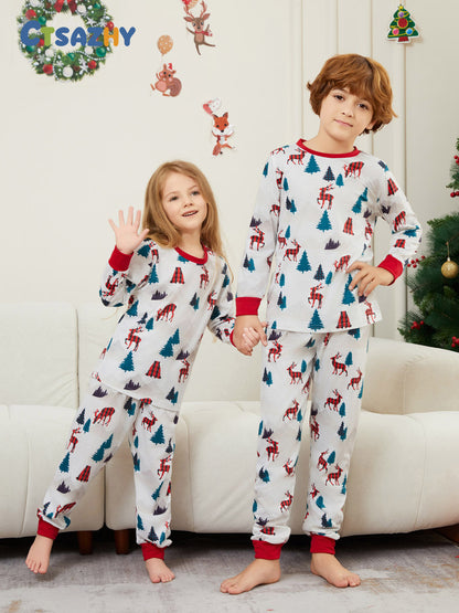 Christmas Tree Deer Full of Flowers Parent-child Dress Printed Christmas Pajamas