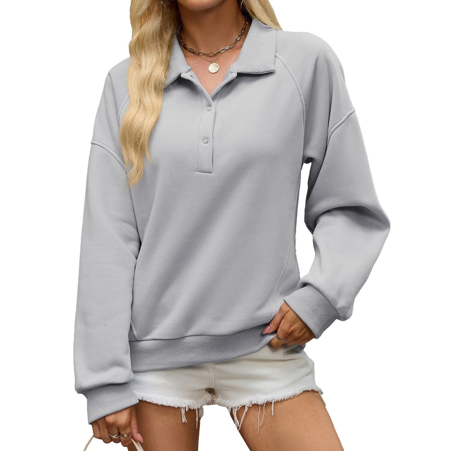 Women's Oversized Collared Fleece Pullover Sweatshirt