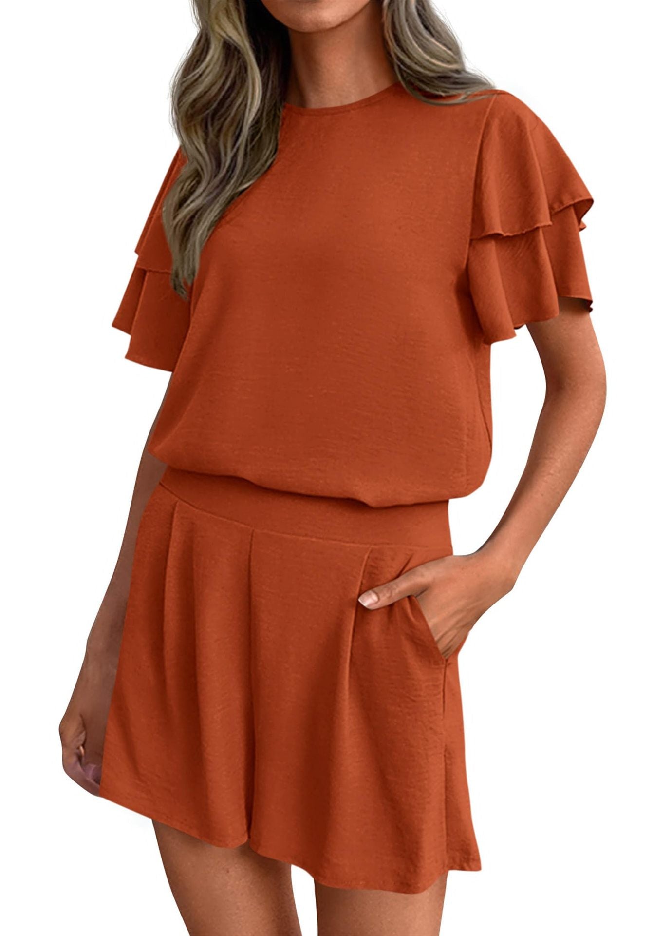 Women's Matching Set Short Sleeve Top & Shorts Casual Summer