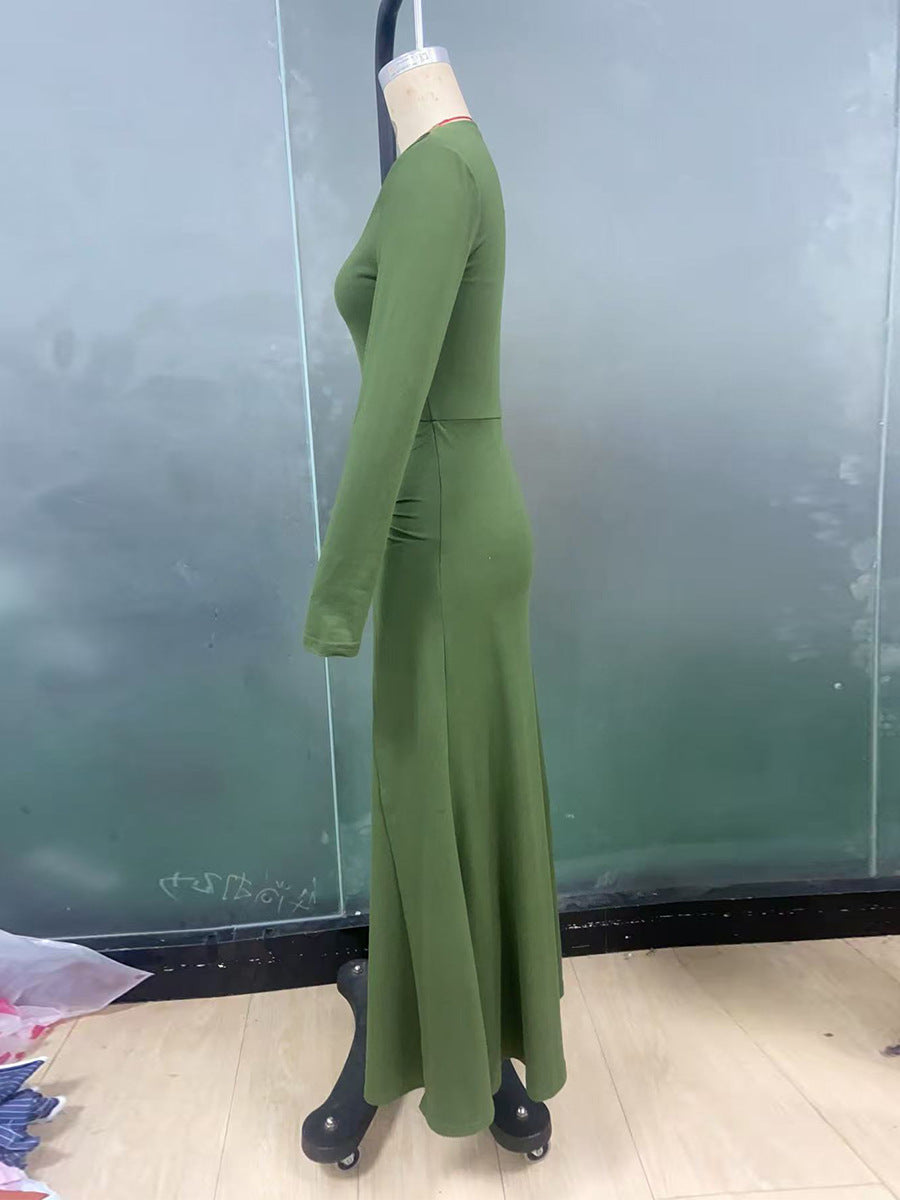 Women's Long Sleeve Bodycon Maxi Dress Knit Ring Detail
