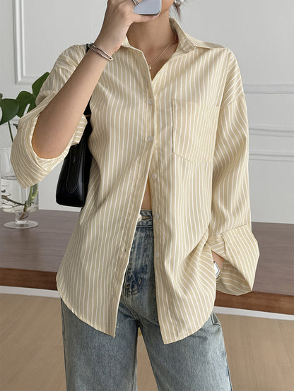 Oversized Striped Long Sleeve Button Down Shirt Women