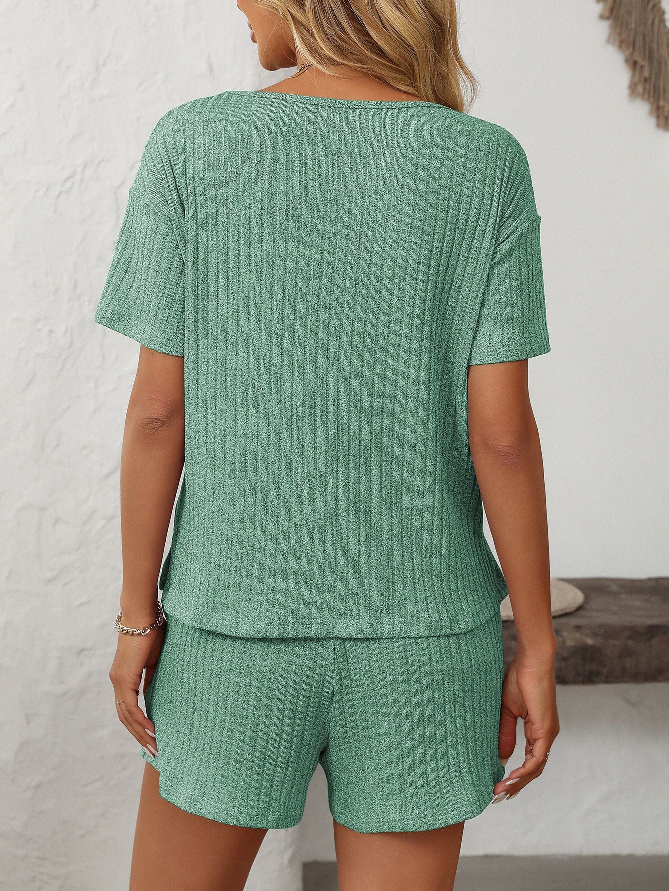 Solid Color Short-Sleeve Pajama Set