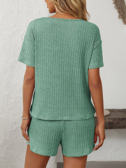 Solid Color Short-Sleeve Pajama Set