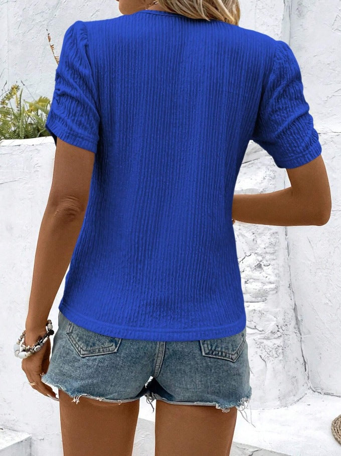 Trendy Ruched Crew Neck Short Sleeve Street Top