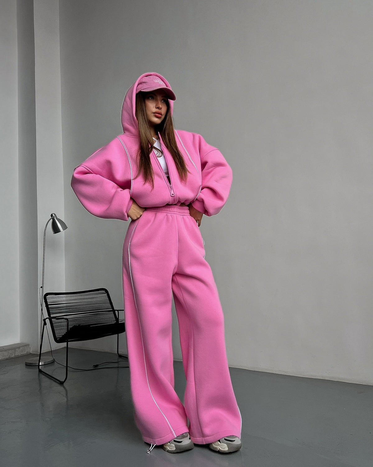 Women's Oversized Zip Hoodie Wide Leg Sweatpants Set