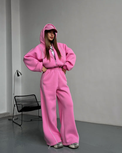 Women's Oversized Zip Hoodie Wide Leg Sweatpants Set