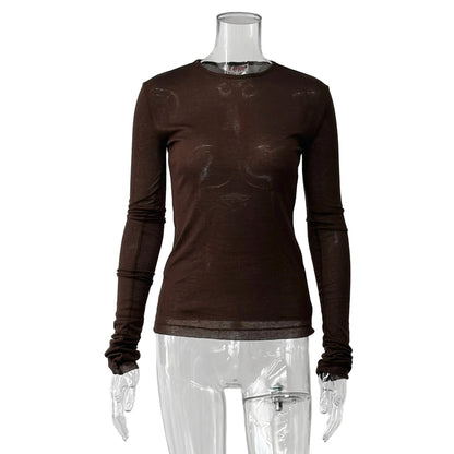 Women's Fitted Sheer Long Sleeve Layering Top