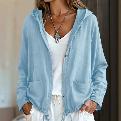 Women's Casual Hooded Button Jacket with Pockets