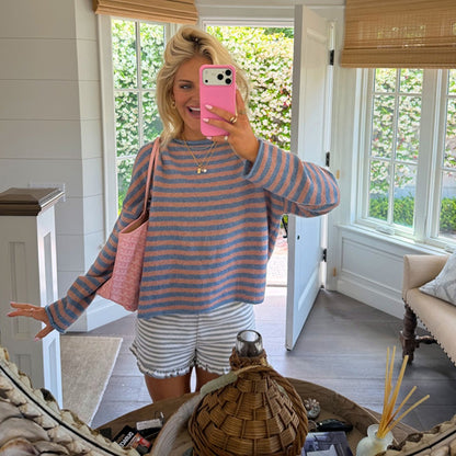 Oversized Striped Crewneck Sweater Women Pullover