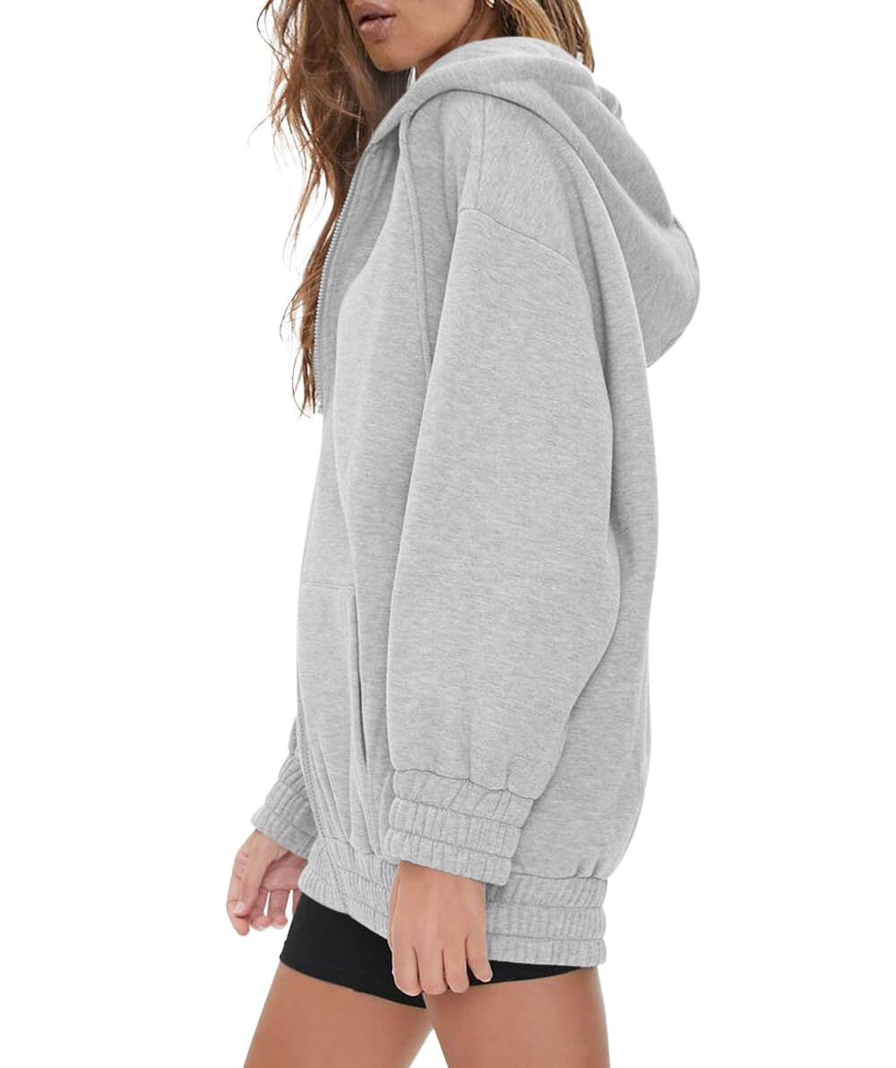 Women's Oversized Fleece Zip Up Hoodie Jacket Casual