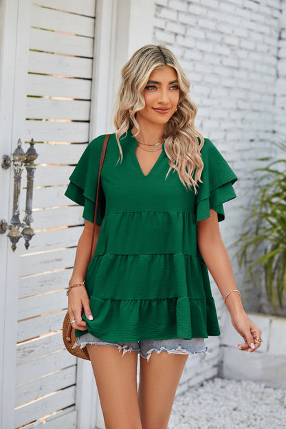 V-Neck Double-Sleeve Sweet Doll Shirt