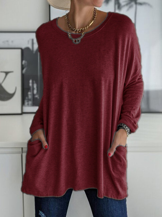 Women's Oversized Long Sleeve Pocket Tunic Top