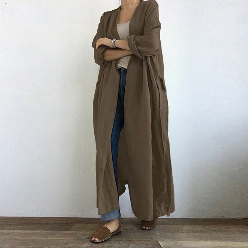 Women's Long Open Front Linen Cotton Duster Cardigan