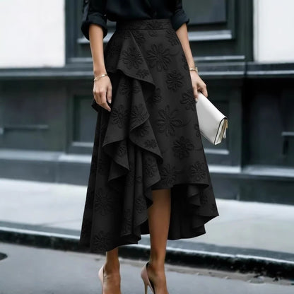 Women's Floral Asymmetrical Ruffle Midi Skirt