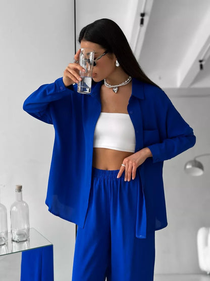 Women's Cardigan Wide Leg Pants Two Piece Lounge Set