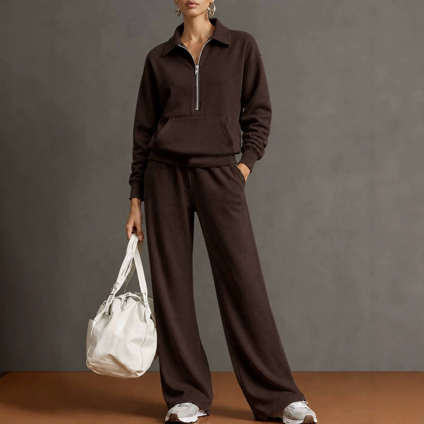 Women's Half Zip Sweatshirt Wide Leg Pants Lounge Set