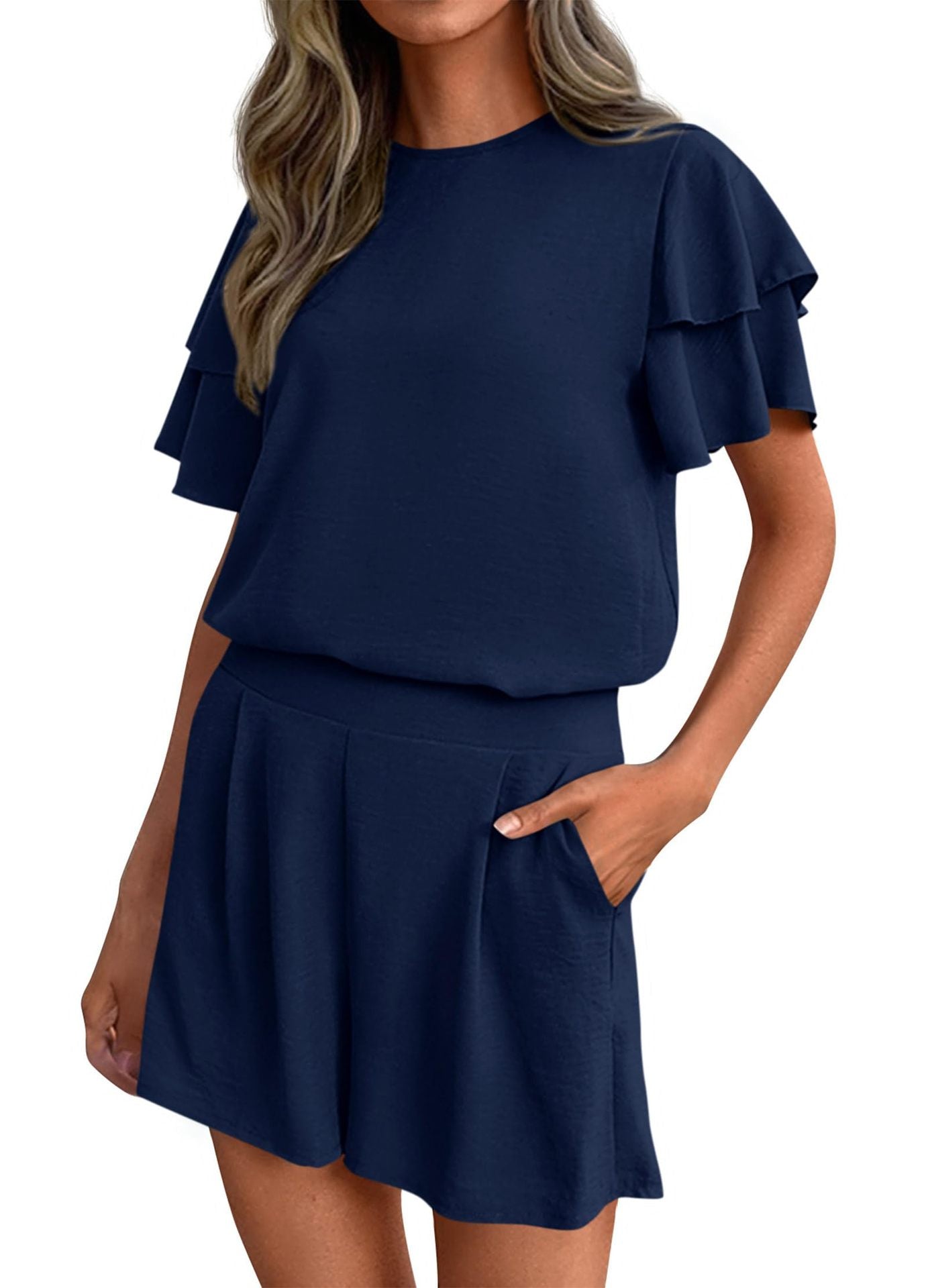 Women's Matching Set Short Sleeve Top & Shorts Casual Summer