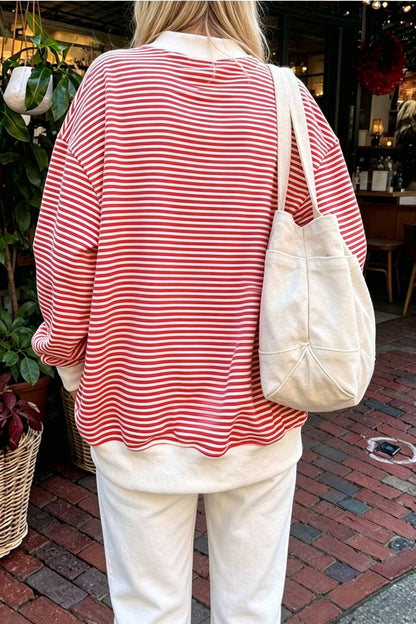 Women’s Oversized Contrast Stripe Mock Neck Sweatshirt