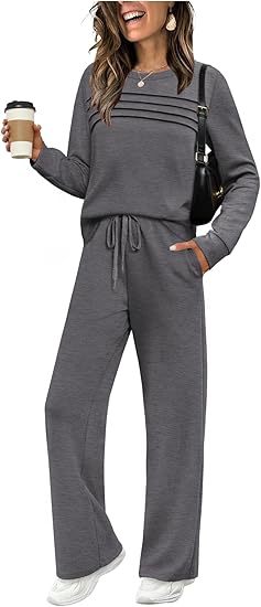Women's 2 Piece Lounge Set Long Sleeve Wide Leg Pants