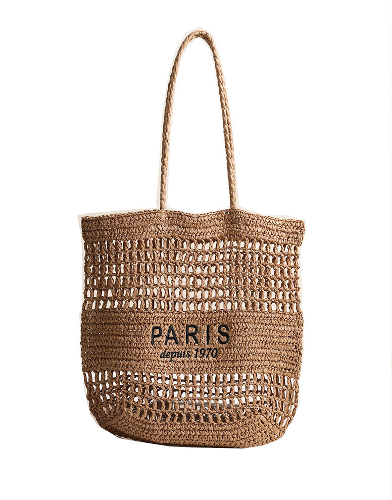 Embroidered Straw Tote Bag Beach Shoulder Bag Women
