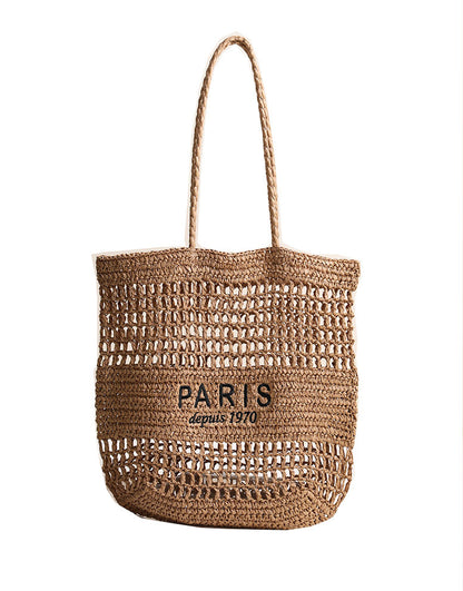 Embroidered Straw Tote Bag Beach Shoulder Bag Women