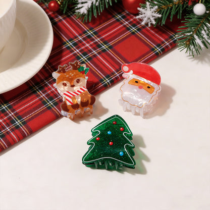 Christmas Hair Claw Clips Santa Reindeer Tree