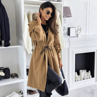 Women's Hooded Tie Waist Midi Coat Jacket