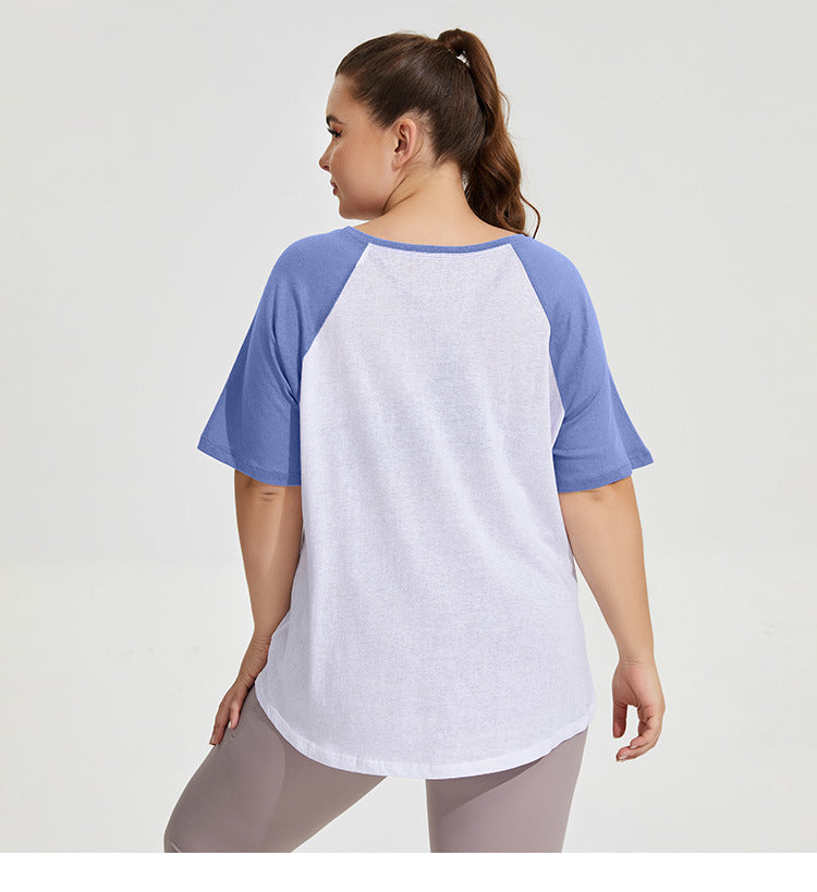 puls size loose breathable yoga blouse contrast color printing running sportswear fitness clothes