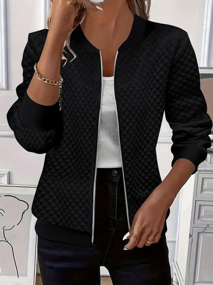 Women Quilted Zip Up Jacket Casual Lightweight Long Sleeve