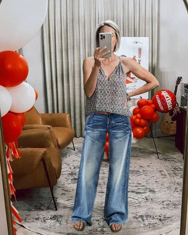 Women's Vintage Washed High Waist Wide Leg Denim Jeans